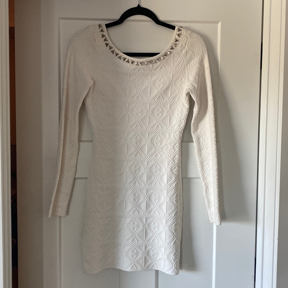 Guess white long sleeve body con dress